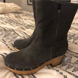 Anthropologie Corso Como gray suede clog boots.